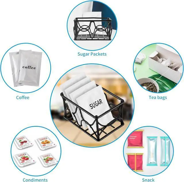 Alt view image 4 of 7 - DLUGOPIS 2 Pieces Black Metal Sugar Packet Holder Tea Bag Organizer Sugar Caddy Holder Small Sugar Container Coffee Creamer Holder Tea Bag Caddy Holder for Coffee Bar Kitchen Home