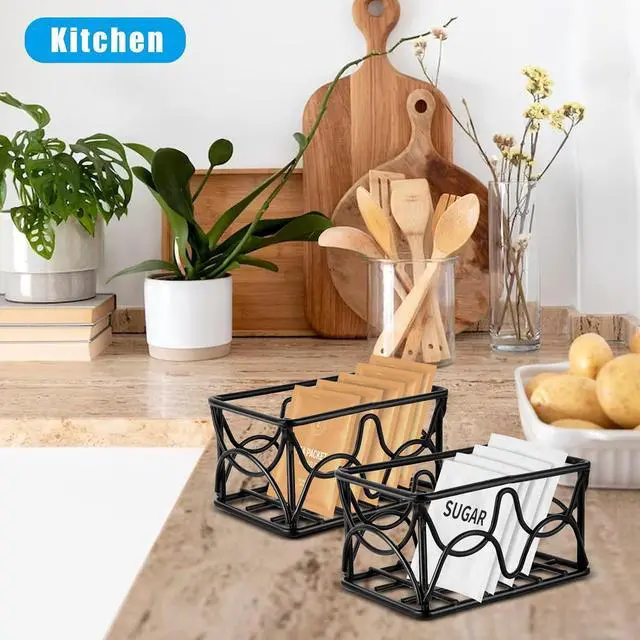 Alt view image 6 of 7 - DLUGOPIS 2 Pieces Black Metal Sugar Packet Holder Tea Bag Organizer Sugar Caddy Holder Small Sugar Container Coffee Creamer Holder Tea Bag Caddy Holder for Coffee Bar Kitchen Home