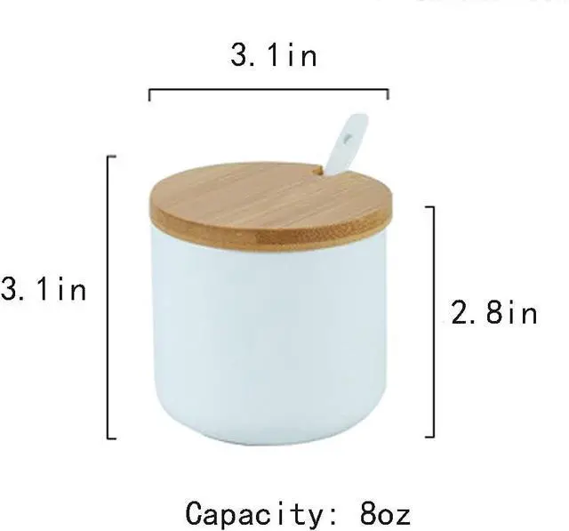 Alt view image 2 of 7 - Simple Pure Color Ceramic Spice Jar Seasoning Box Condiment Pot Sugar Bowl with Bamboo Lid and Spoon