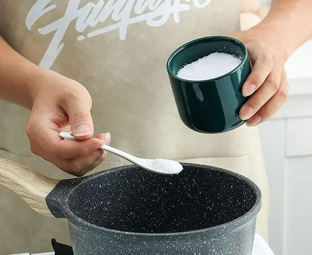 Alt view image 5 of 7 - Simple Pure Color Ceramic Spice Jar Seasoning Box Condiment Pot Sugar Bowl with Bamboo Lid and Spoon