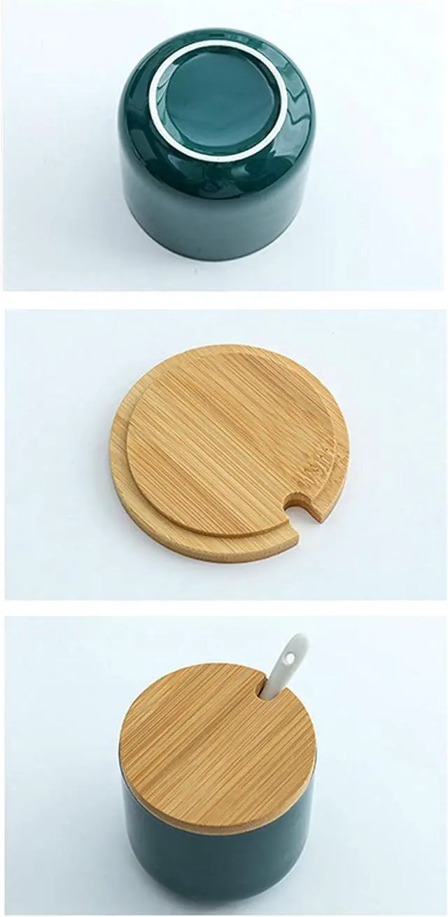 Alt view image 7 of 7 - Simple Pure Color Ceramic Spice Jar Seasoning Box Condiment Pot Sugar Bowl with Bamboo Lid and Spoon
