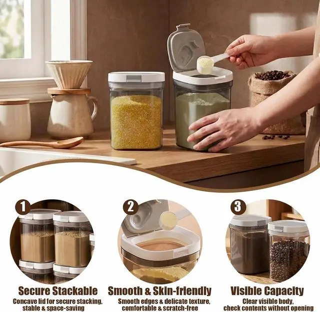 Alt view image 6 of 7 - Airtight Brown Sugar Container - 1.2 Qt (1200 ml) Jar, Moisture Proof Storage Keeps Sugar Soft with Spoon for Flour, Coffee, Dry Food, Sugar (Transparent colour)