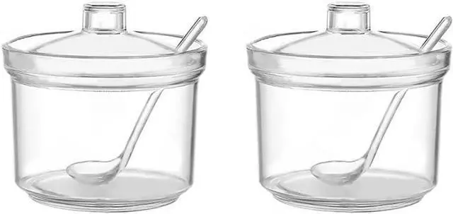 Main image of 2pcs Clean Acrylic Sugar Bowl Spice Jar Spice Storage Pot with Lid and Spoon