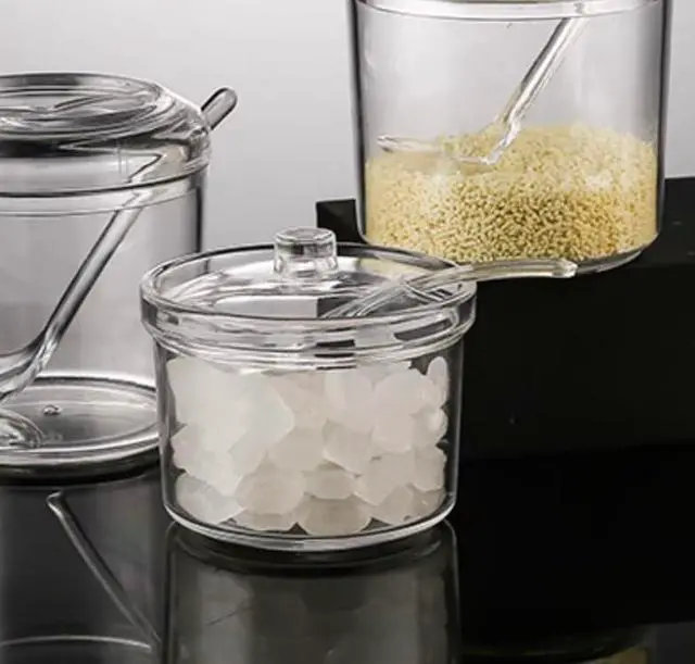 Alt view image 4 of 7 - 2pcs Clean Acrylic Sugar Bowl Spice Jar Spice Storage Pot with Lid and Spoon
