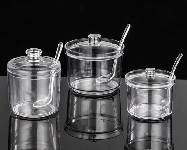 Alt view image 6 of 7 - 2pcs Clean Acrylic Sugar Bowl Spice Jar Spice Storage Pot with Lid and Spoon