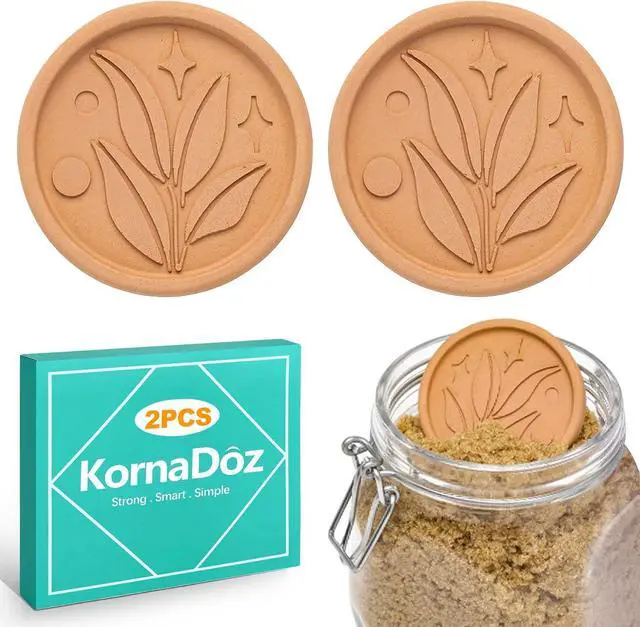 Main image of 2 Pack Terra Cotta Brown Sugar Saver, Reusable Softener Disc to Keep Sugar Moist & Fresh, Food-Safe Clay Stone for Baking & Food Storage