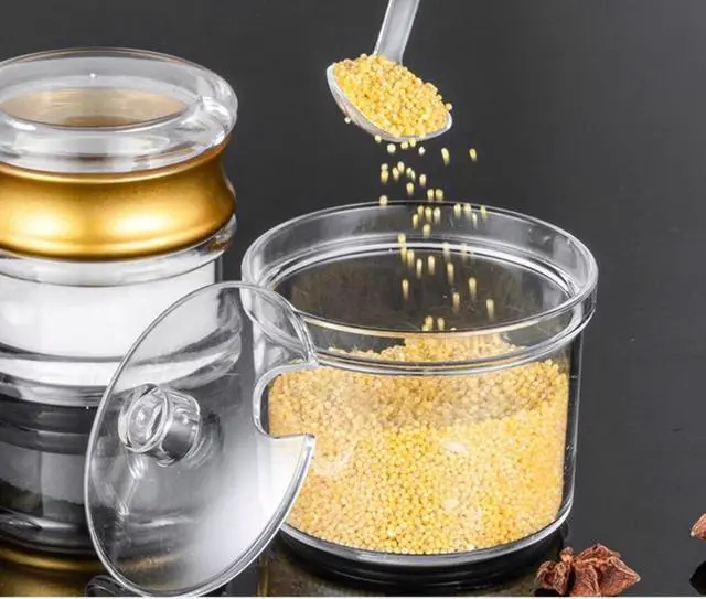 Alt view image 3 of 7 - 2pcs Clean Acrylic Sugar Bowl Spice Jar Spice Storage Pot with Lid and Spoon