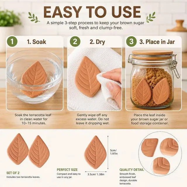 Alt view image 6 of 7 - VOSAREA 2pcs Terracotta Brown Sugar Keeper, Reusable Moisture Saver and Softener Disc for Food Storage Containers, 1.97 Inch Leaf Shape