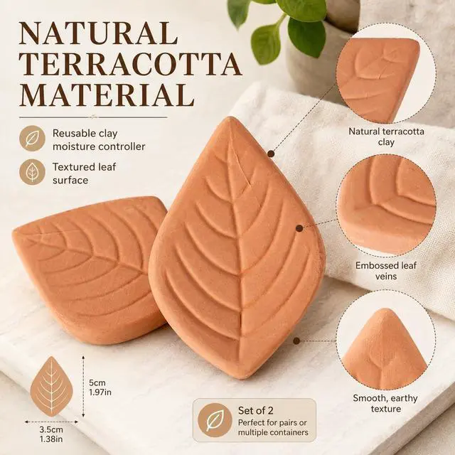 Alt view image 4 of 7 - VOSAREA 2pcs Terracotta Brown Sugar Keeper, Reusable Moisture Saver and Softener Disc for Food Storage Containers, 1.97 Inch Leaf Shape