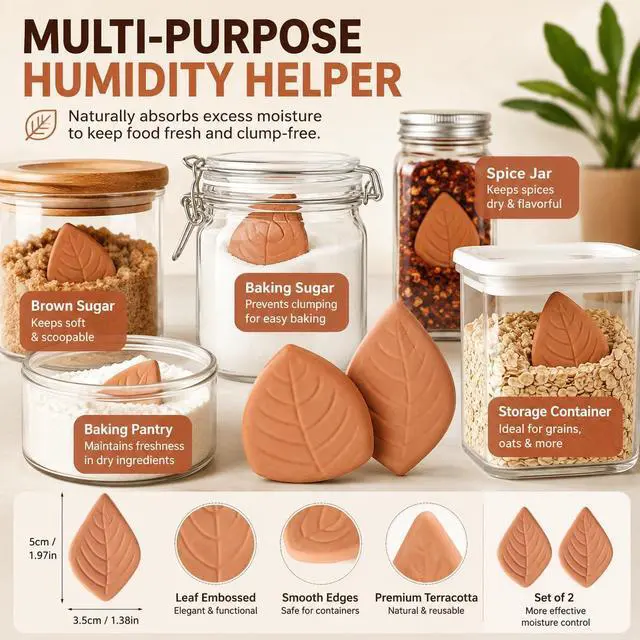Alt view image 7 of 7 - VOSAREA 2pcs Terracotta Brown Sugar Keeper, Reusable Moisture Saver and Softener Disc for Food Storage Containers, 1.97 Inch Leaf Shape
