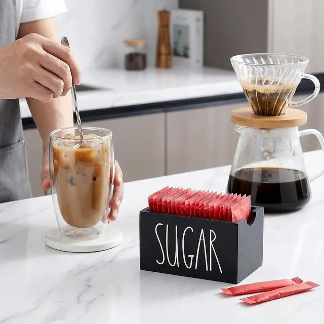 Alt view image 6 of 7 - Sugar Packet Holder For Coffee Bar, Sugars Packet Container Wood Sugar Packets Caddy Farmhouse Sugars Cube Holder Tea Packets Organizer Dispenser for Table, Office,Hotel, Restaurant (Black), 3.3 x 2.2