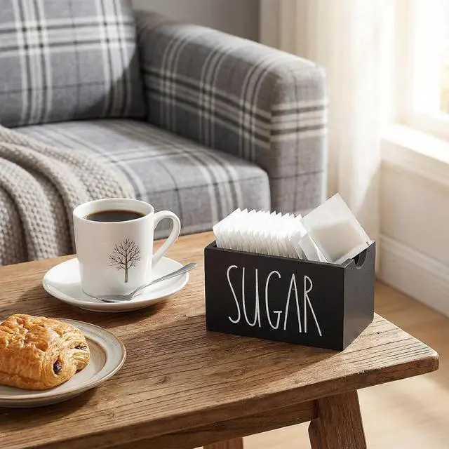 Alt view image 3 of 7 - Sugar Packet Holder For Coffee Bar, Sugars Packet Container Wood Sugar Packets Caddy Farmhouse Sugars Cube Holder Tea Packets Organizer Dispenser for Table, Office,Hotel, Restaurant (Black), 3.3 x 2.2
