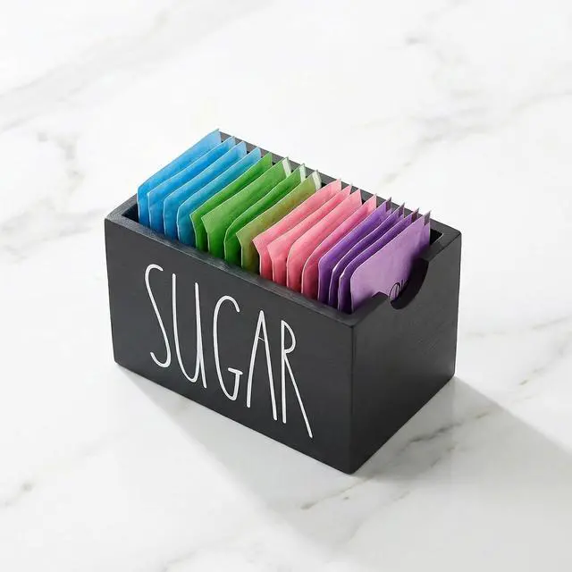 Alt view image 5 of 7 - Sugar Packet Holder For Coffee Bar, Sugars Packet Container Wood Sugar Packets Caddy Farmhouse Sugars Cube Holder Tea Packets Organizer Dispenser for Table, Office,Hotel, Restaurant (Black), 3.3 x 2.2