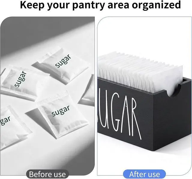 Alt view image 4 of 7 - Sugar Packet Holder For Coffee Bar, Sugars Packet Container Wood Sugar Packets Caddy Farmhouse Sugars Cube Holder Tea Packets Organizer Dispenser for Table, Office,Hotel, Restaurant (Black), 3.3 x 2.2