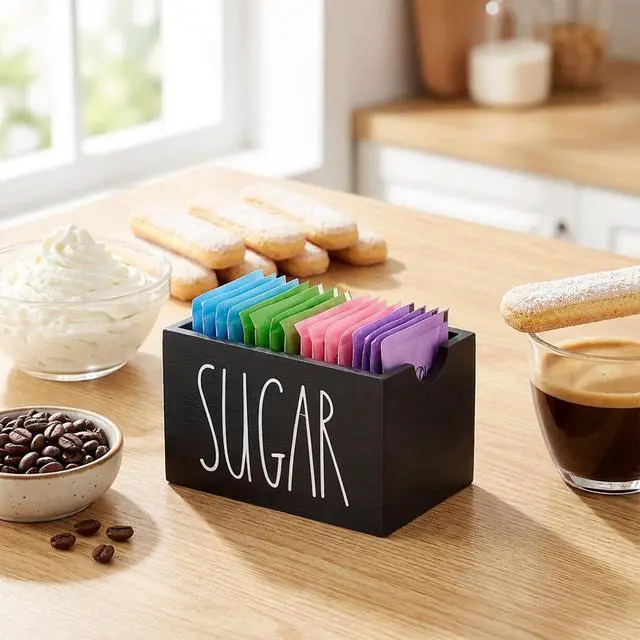 Alt view image 7 of 7 - Sugar Packet Holder For Coffee Bar, Sugars Packet Container Wood Sugar Packets Caddy Farmhouse Sugars Cube Holder Tea Packets Organizer Dispenser for Table, Office,Hotel, Restaurant (Black), 3.3 x 2.2