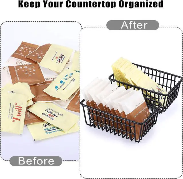 Alt view image 3 of 7 - ELLDOO 2 Pack Sugar Packet Holder, Stackable Metal Sugar Basket for Restaurant, Tea Bag Organizer, Black Small Condiments Packet Holder Sugar Caddy Dispenser for Countertop Coffee Bar