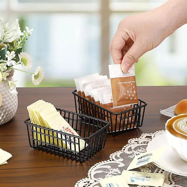 Alt view image 4 of 7 - ELLDOO 2 Pack Sugar Packet Holder, Stackable Metal Sugar Basket for Restaurant, Tea Bag Organizer, Black Small Condiments Packet Holder Sugar Caddy Dispenser for Countertop Coffee Bar