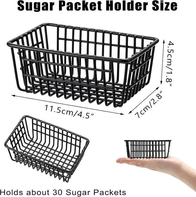 Alt view image 2 of 7 - ELLDOO 2 Pack Sugar Packet Holder, Stackable Metal Sugar Basket for Restaurant, Tea Bag Organizer, Black Small Condiments Packet Holder Sugar Caddy Dispenser for Countertop Coffee Bar