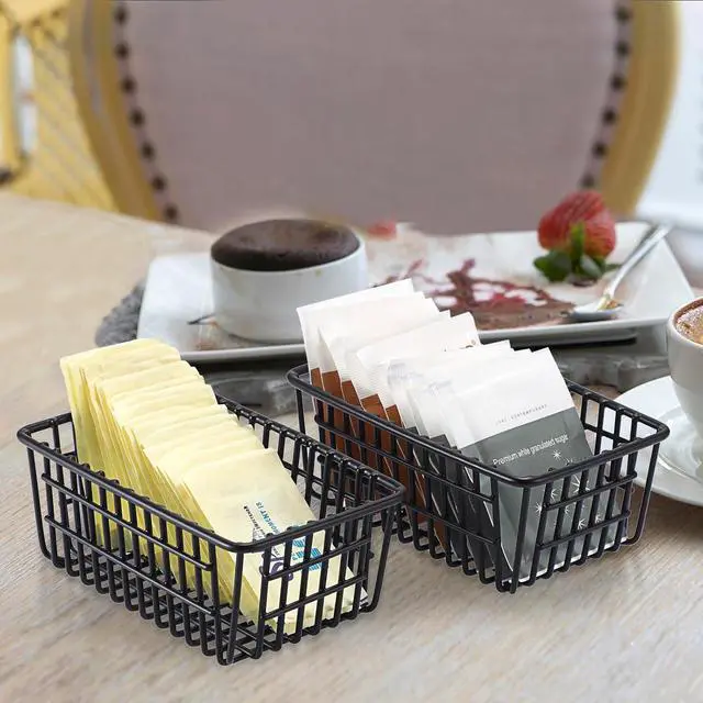 Alt view image 7 of 7 - ELLDOO 2 Pack Sugar Packet Holder, Stackable Metal Sugar Basket for Restaurant, Tea Bag Organizer, Black Small Condiments Packet Holder Sugar Caddy Dispenser for Countertop Coffee Bar