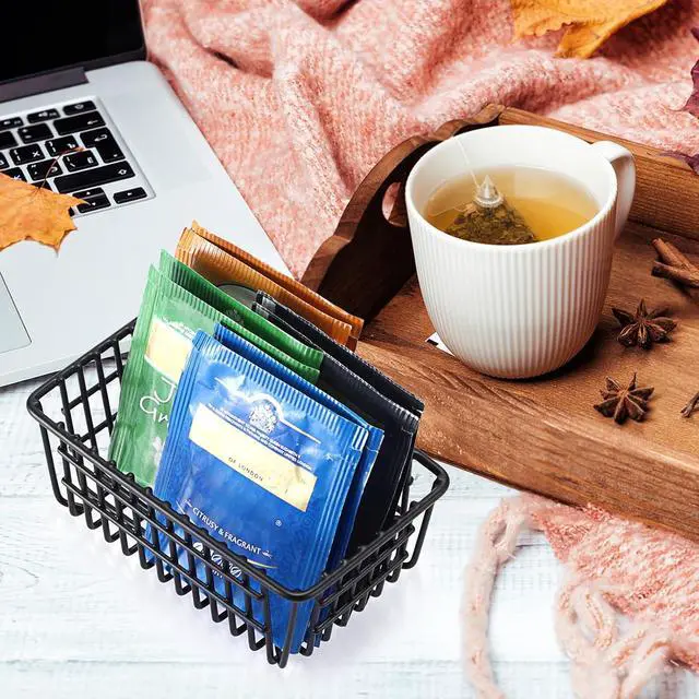 Alt view image 6 of 7 - ELLDOO 2 Pack Sugar Packet Holder, Stackable Metal Sugar Basket for Restaurant, Tea Bag Organizer, Black Small Condiments Packet Holder Sugar Caddy Dispenser for Countertop Coffee Bar
