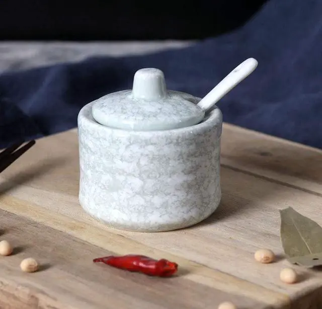 Alt view image 3 of 6 - Ceramic Mini Sugar Bowl Seasoning Pot Salt Pepper Storage Jar with Lid Spoon,70ml