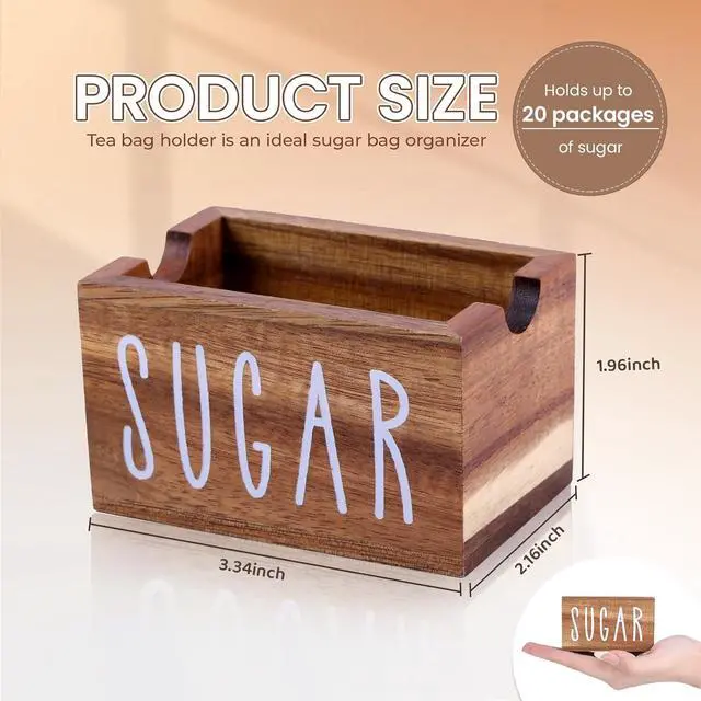 Alt view image 3 of 7 - Sugar Packet Holder for Coffee Bar,Acacia Wood Sugar Packet Caddy,Sugar Holder Packets Container Small Tea Bag Organizer Condiment Packet Organizer for Office, Hotel,Drawer,Kitchen