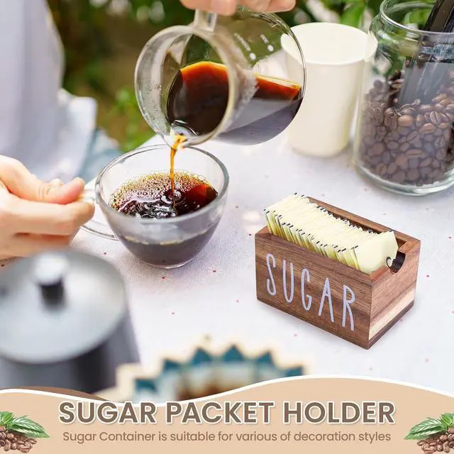 Alt view image 4 of 7 - Sugar Packet Holder for Coffee Bar,Acacia Wood Sugar Packet Caddy,Sugar Holder Packets Container Small Tea Bag Organizer Condiment Packet Organizer for Office, Hotel,Drawer,Kitchen