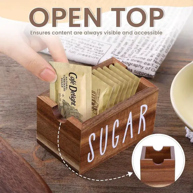 Alt view image 5 of 7 - Sugar Packet Holder for Coffee Bar,Acacia Wood Sugar Packet Caddy,Sugar Holder Packets Container Small Tea Bag Organizer Condiment Packet Organizer for Office, Hotel,Drawer,Kitchen