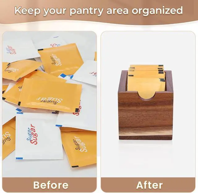 Alt view image 6 of 7 - Sugar Packet Holder for Coffee Bar,Acacia Wood Sugar Packet Caddy,Sugar Holder Packets Container Small Tea Bag Organizer Condiment Packet Organizer for Office, Hotel,Drawer,Kitchen