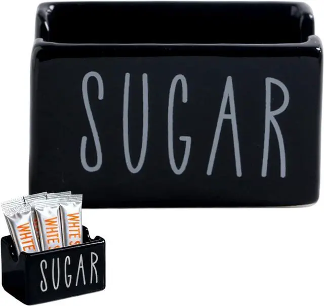 Main image of Ceramic Sugar Packet Holder Farmhouse Style Sugar CubeTea Bag Organizer for kitchen Coffee Bar Table Office Hotel Restaurant (Black) (black)