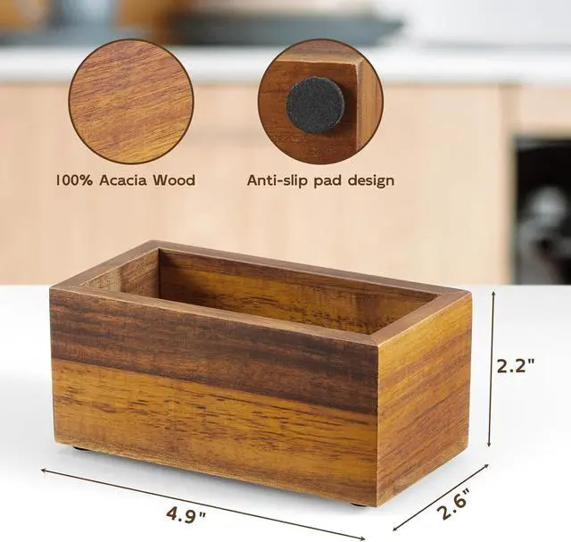 Alt view image 2 of 7 - Sugar Packet Holder, Acacia Wood Sugar Caddy, Sugar Packet Holder for Coffee Bar, Drink Packet Organizer, Condiment Holder