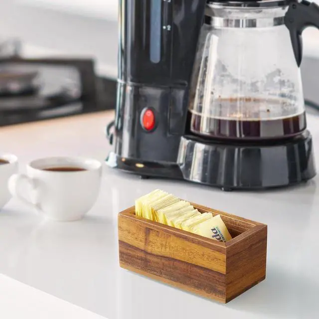 Alt view image 3 of 7 - Sugar Packet Holder, Acacia Wood Sugar Caddy, Sugar Packet Holder for Coffee Bar, Drink Packet Organizer, Condiment Holder