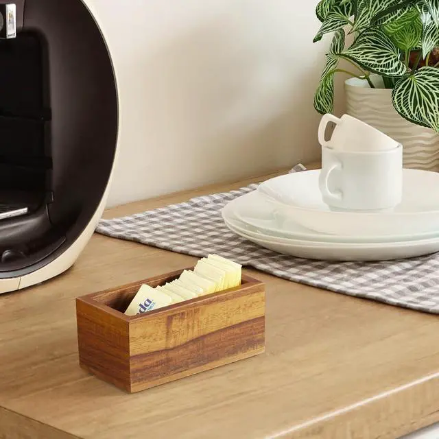 Alt view image 5 of 7 - Sugar Packet Holder, Acacia Wood Sugar Caddy, Sugar Packet Holder for Coffee Bar, Drink Packet Organizer, Condiment Holder