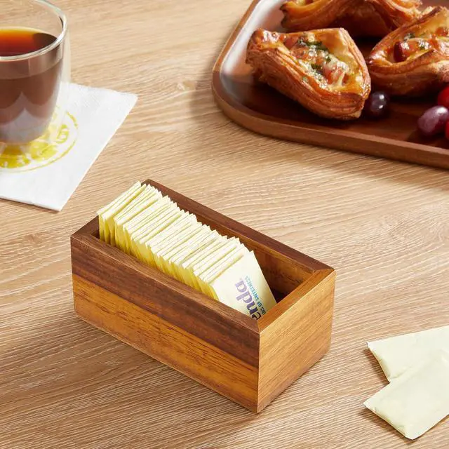 Alt view image 6 of 7 - Sugar Packet Holder, Acacia Wood Sugar Caddy, Sugar Packet Holder for Coffee Bar, Drink Packet Organizer, Condiment Holder