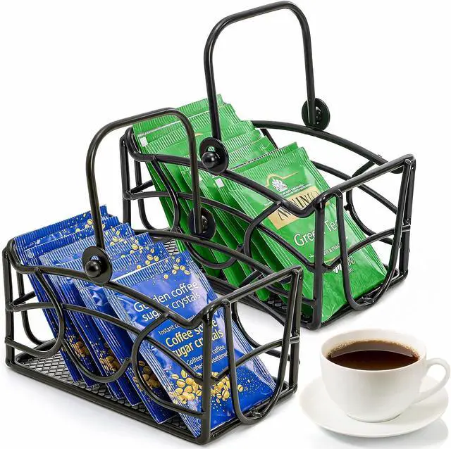 Main image of Elsjoy 2 Pack Sugar Packet Basket with Handle, Black Metal Sugar Caddy