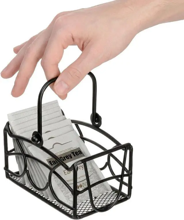 Alt view image 5 of 7 - Elsjoy 2 Pack Sugar Packet Basket with Handle, Black Metal Sugar Caddy