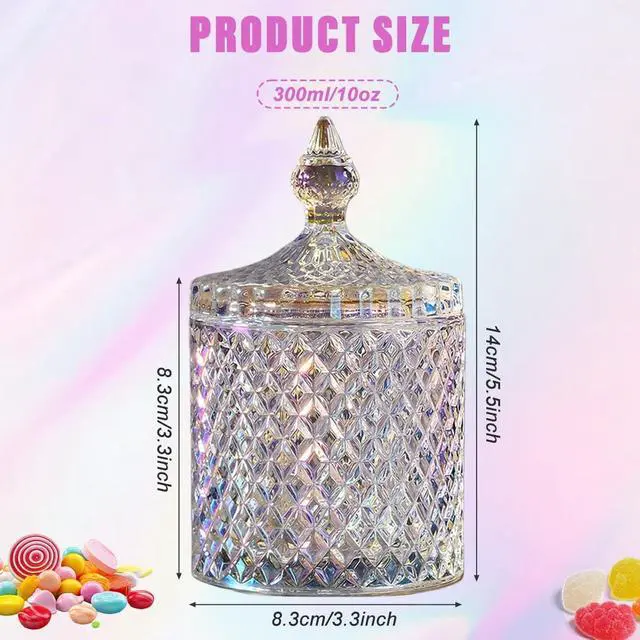 Alt view image 2 of 7 - Happyupcity 300ml/10oz Colorful Round Glass Candy Dish with Lid Wedding Candy Box Decorative Jewelry Jars Candy Bowl Biscuit Containers for Sugar Cookie Buffet