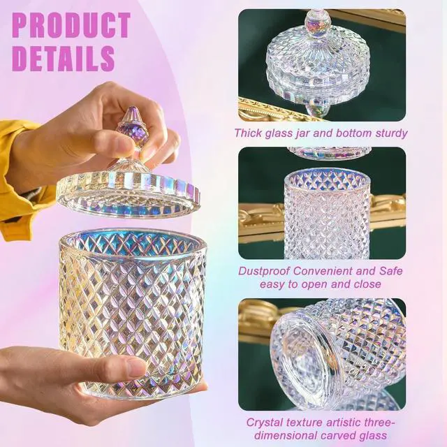 Alt view image 3 of 7 - Happyupcity 300ml/10oz Colorful Round Glass Candy Dish with Lid Wedding Candy Box Decorative Jewelry Jars Candy Bowl Biscuit Containers for Sugar Cookie Buffet