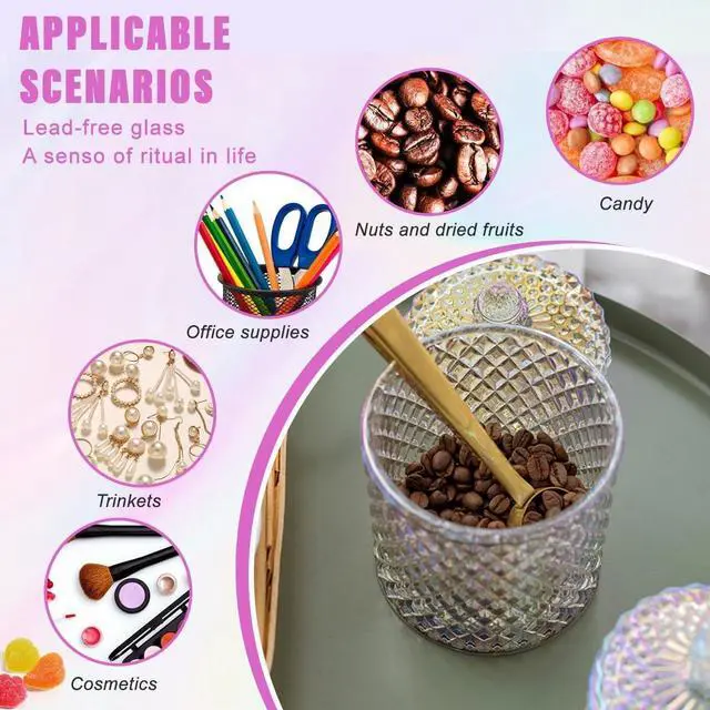 Alt view image 4 of 7 - Happyupcity 300ml/10oz Colorful Round Glass Candy Dish with Lid Wedding Candy Box Decorative Jewelry Jars Candy Bowl Biscuit Containers for Sugar Cookie Buffet