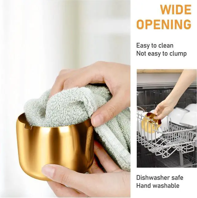 Alt view image 5 of 7 - holoith Sugar Container with Glass Lid and Spoon, Gold, 10oz
