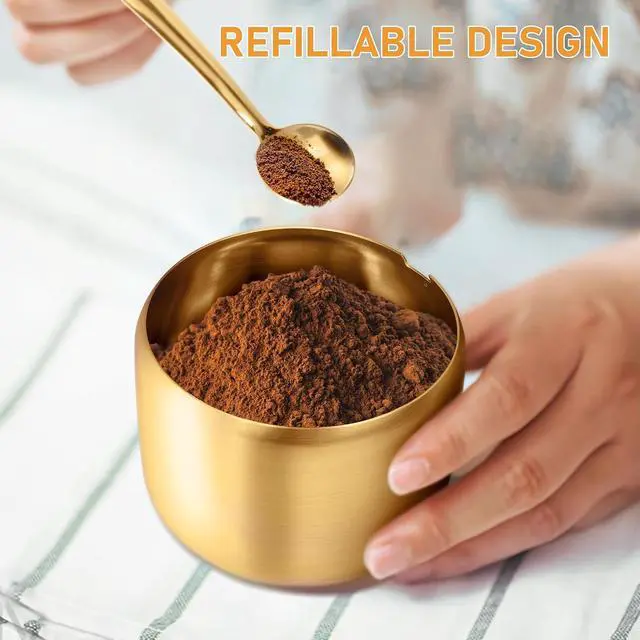 Alt view image 6 of 7 - holoith Sugar Container with Glass Lid and Spoon, Gold, 10oz