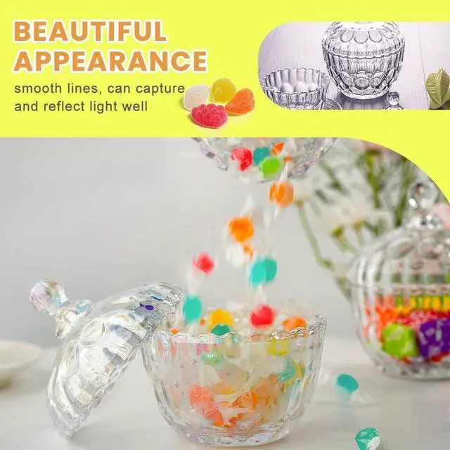 Alt view image 4 of 7 - QUUPY 280ml/9.3 Ounce Crystal Glass Sugar Bowl Food Candy Jar Transparent Jar Covered Biscuit Chocolate Nuts Snack Box Containers Organizer Home Decor