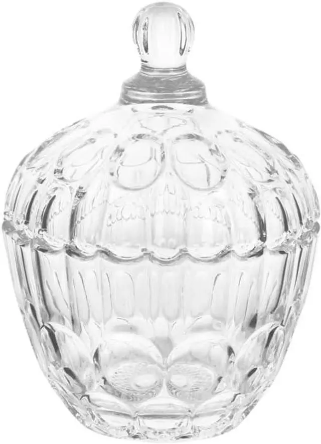 Main image of QUUPY 280ml/9.3 Ounce Crystal Glass Sugar Bowl Food Candy Jar Transparent Jar Covered Biscuit Chocolate Nuts Snack Box Containers Organizer Home Decor