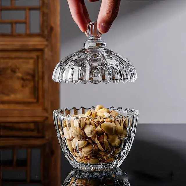 Alt view image 6 of 7 - QUUPY 280ml/9.3 Ounce Crystal Glass Sugar Bowl Food Candy Jar Transparent Jar Covered Biscuit Chocolate Nuts Snack Box Containers Organizer Home Decor