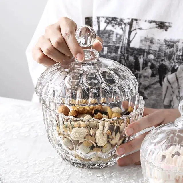 Alt view image 7 of 7 - QUUPY 280ml/9.3 Ounce Crystal Glass Sugar Bowl Food Candy Jar Transparent Jar Covered Biscuit Chocolate Nuts Snack Box Containers Organizer Home Decor