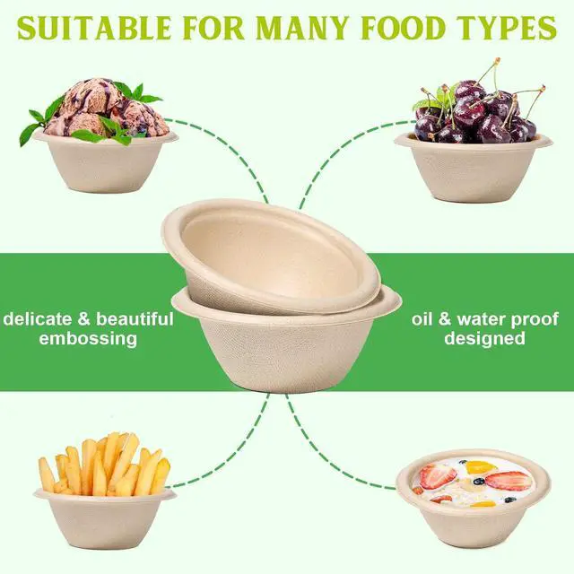 Alt view image 5 of 7 - 8 oz Small Paper Bowls, 50 Pack Compostable & Biodegradable