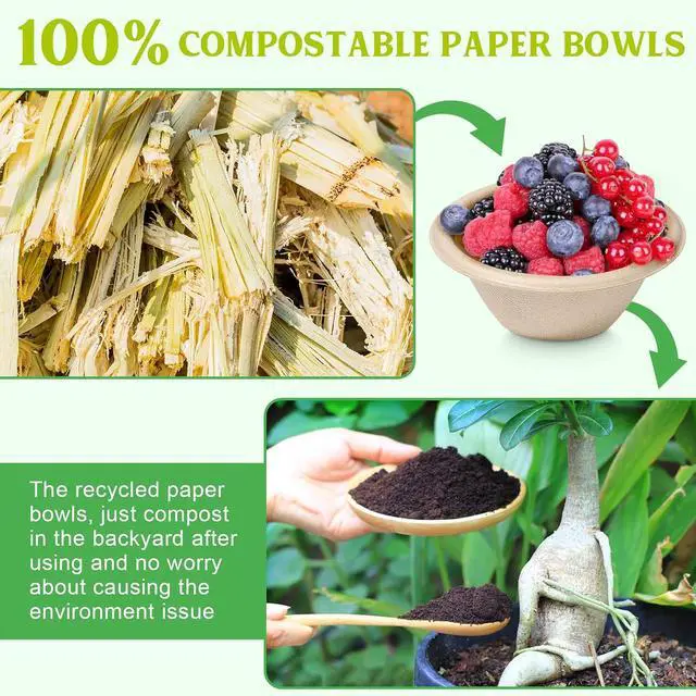 Alt view image 6 of 7 - 8 oz Small Paper Bowls, 50 Pack Compostable & Biodegradable