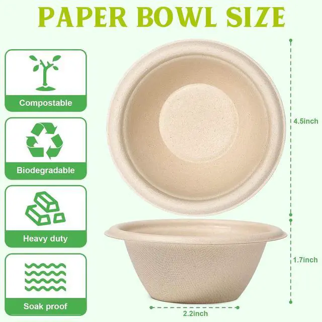 Alt view image 7 of 7 - 8 oz Small Paper Bowls, 50 Pack Compostable & Biodegradable