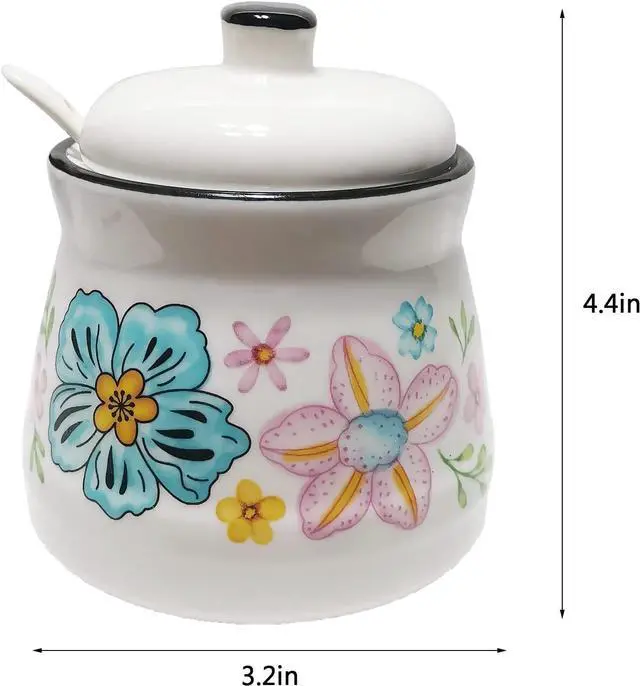 Alt view image 2 of 5 - Ceramic Sugar Bowl with Lid and Spoon Sugar Container Sugar Holder for Coffee Bar,Home and Kitchen 12oz