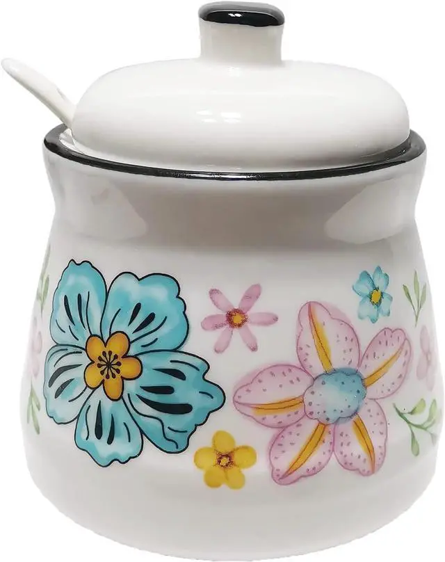 Main image of Ceramic Sugar Bowl with Lid and Spoon Sugar Container Sugar Holder for Coffee Bar,Home and Kitchen 12oz